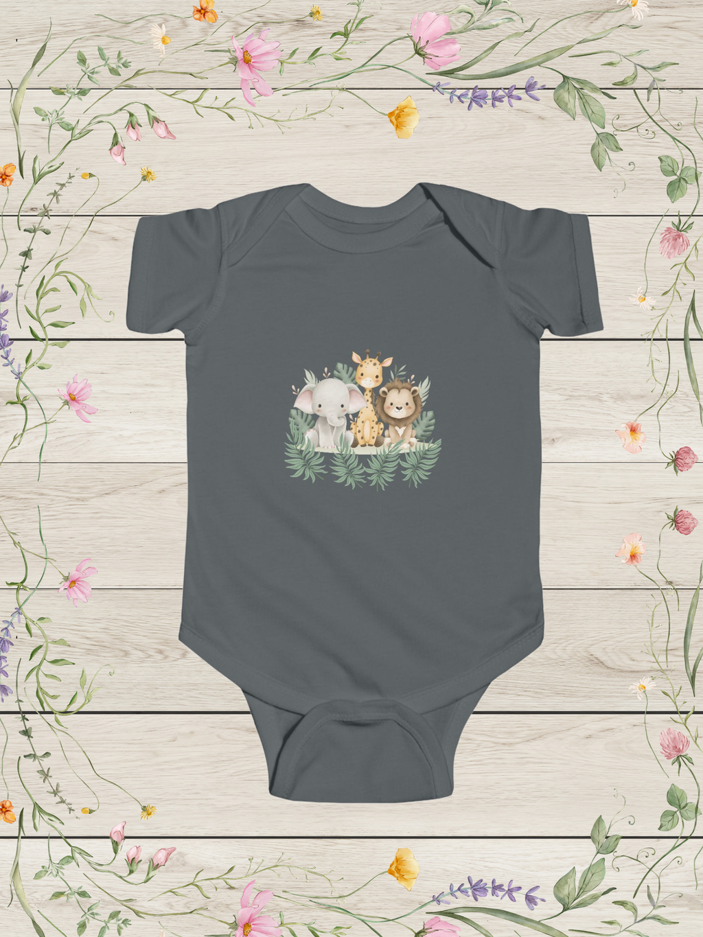 Safari Friends Grey Infant Jersey Bodysuit | Baby Boy Clothing
