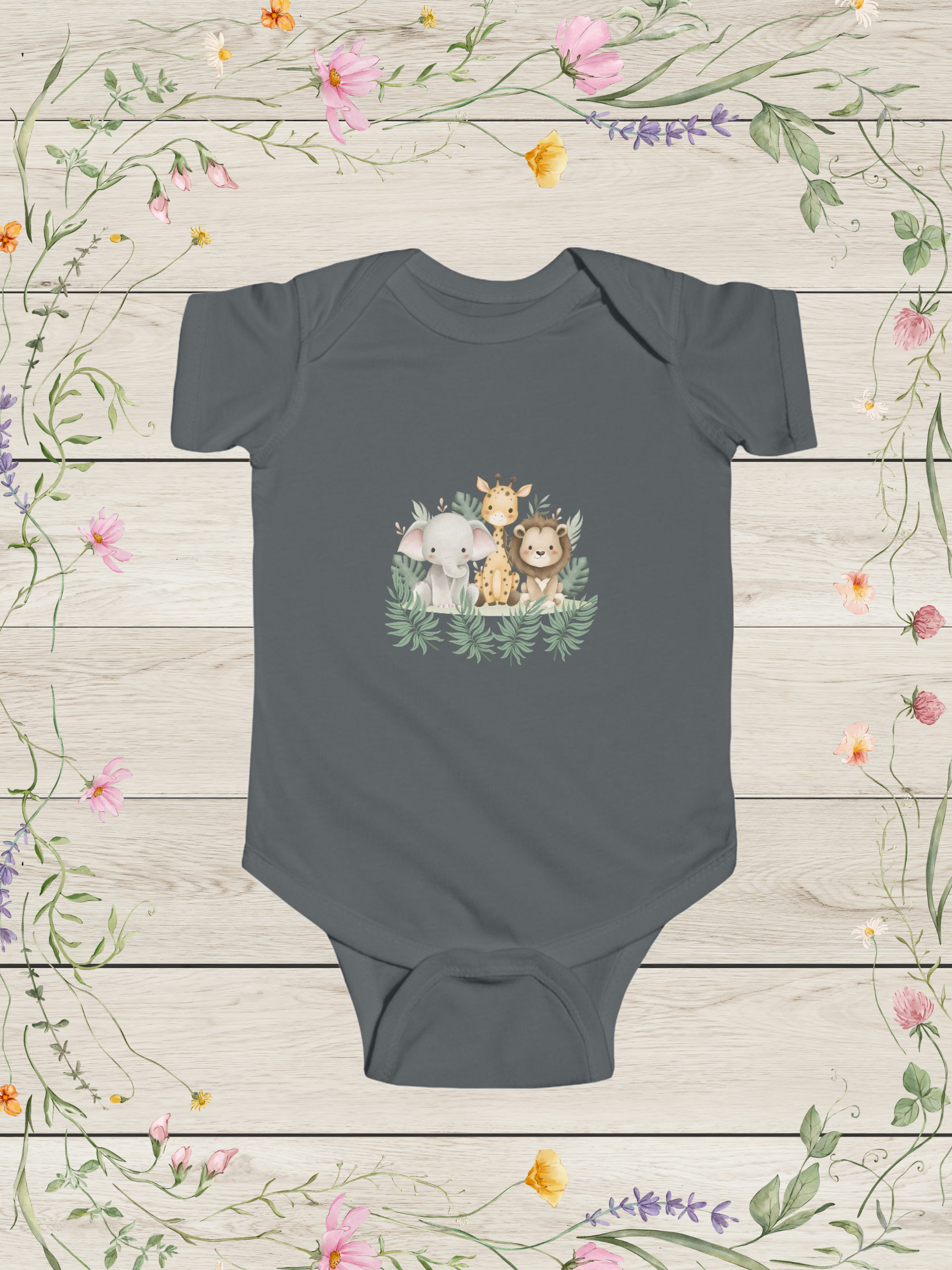 Safari Friends Grey Infant Jersey Bodysuit | Baby Boy Clothing