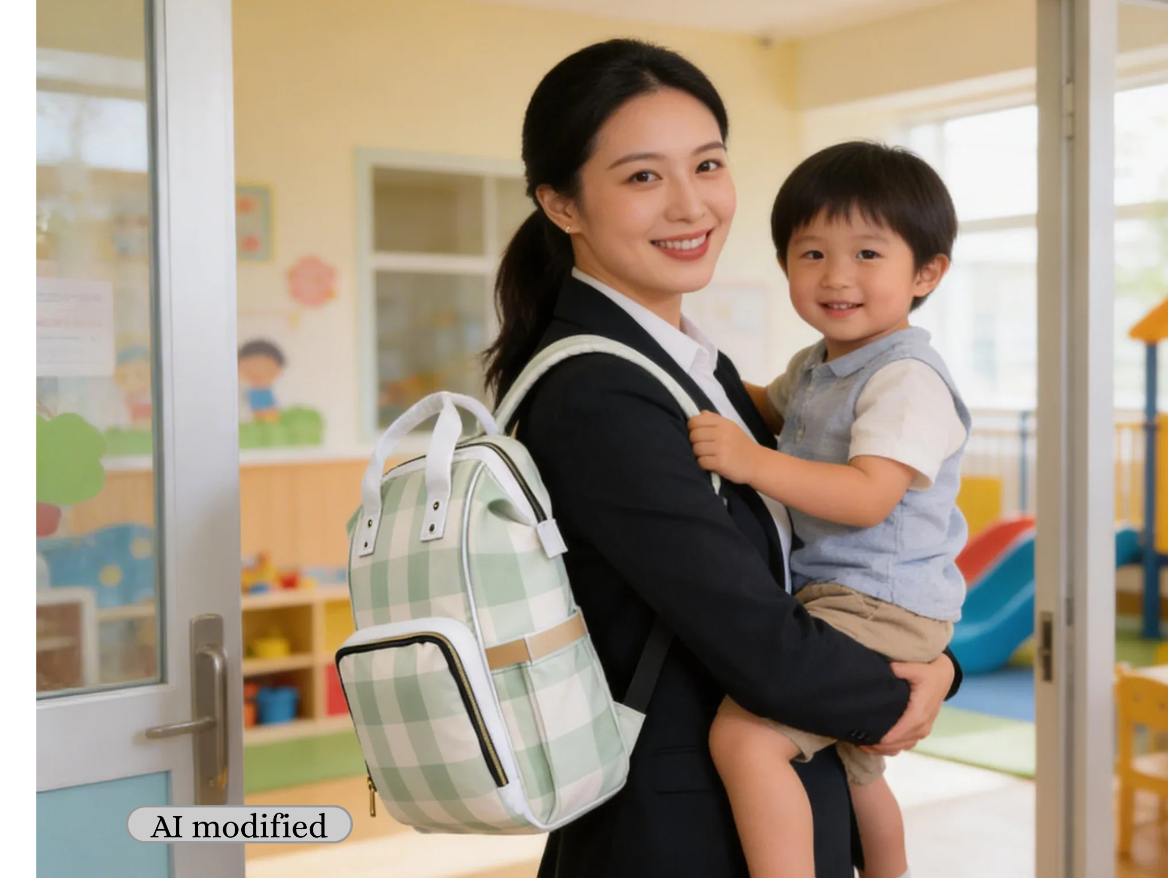 Green Buffalo Check Diaper Bag Backpack | Unique Baby Shower Gifts