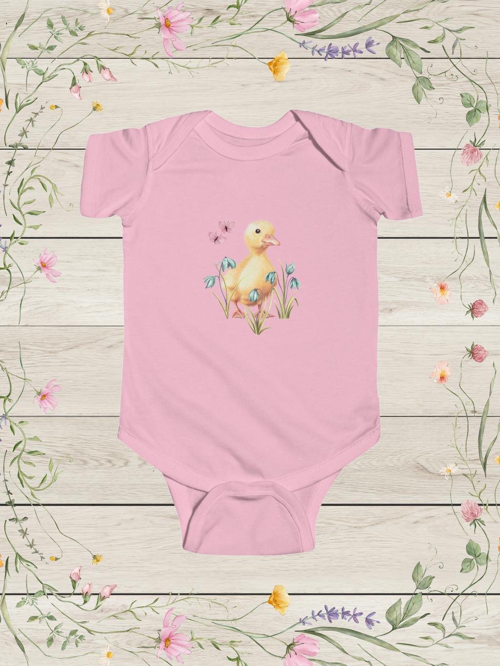 Pink Baby Duck Floral Girl Onesie | Cute Baby Outfit for Infant Girls