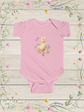 Pink Baby Duck Floral Girl Onesie | Cute Baby Outfit for Infant Girls