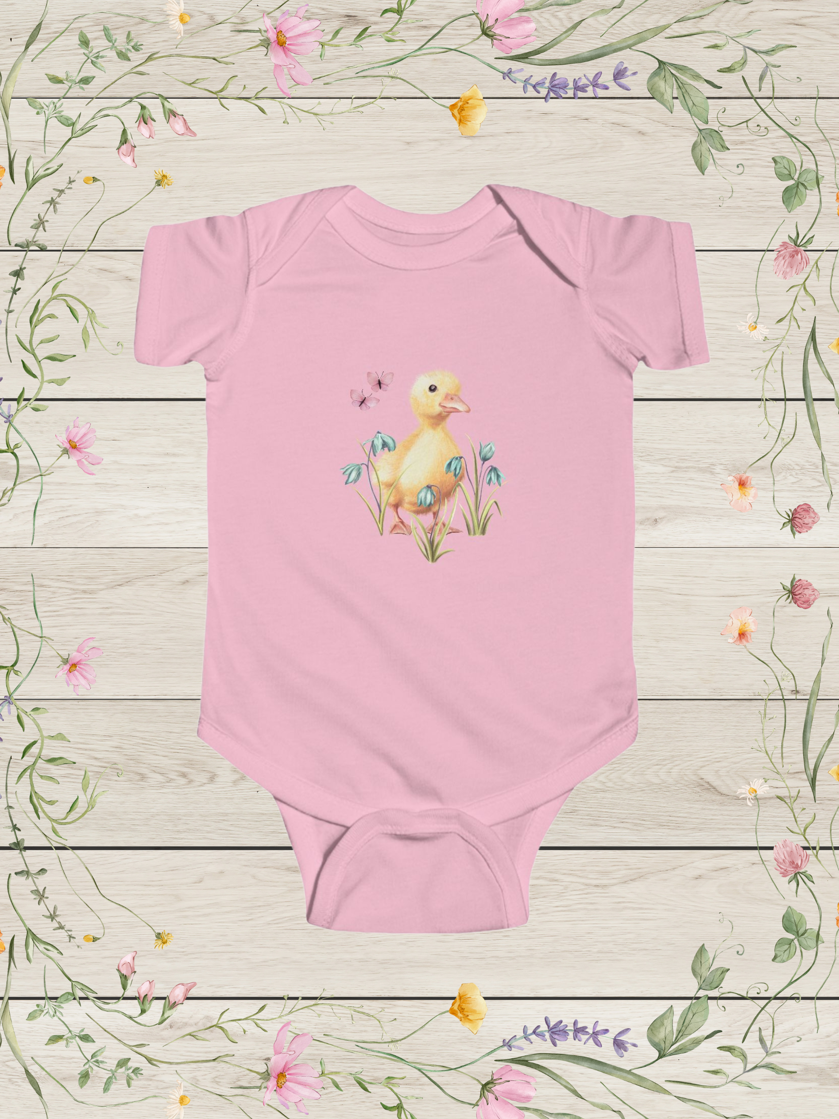 Pink Baby Duck Floral Girl Onesie | Cute Baby Outfit for Infant Girls