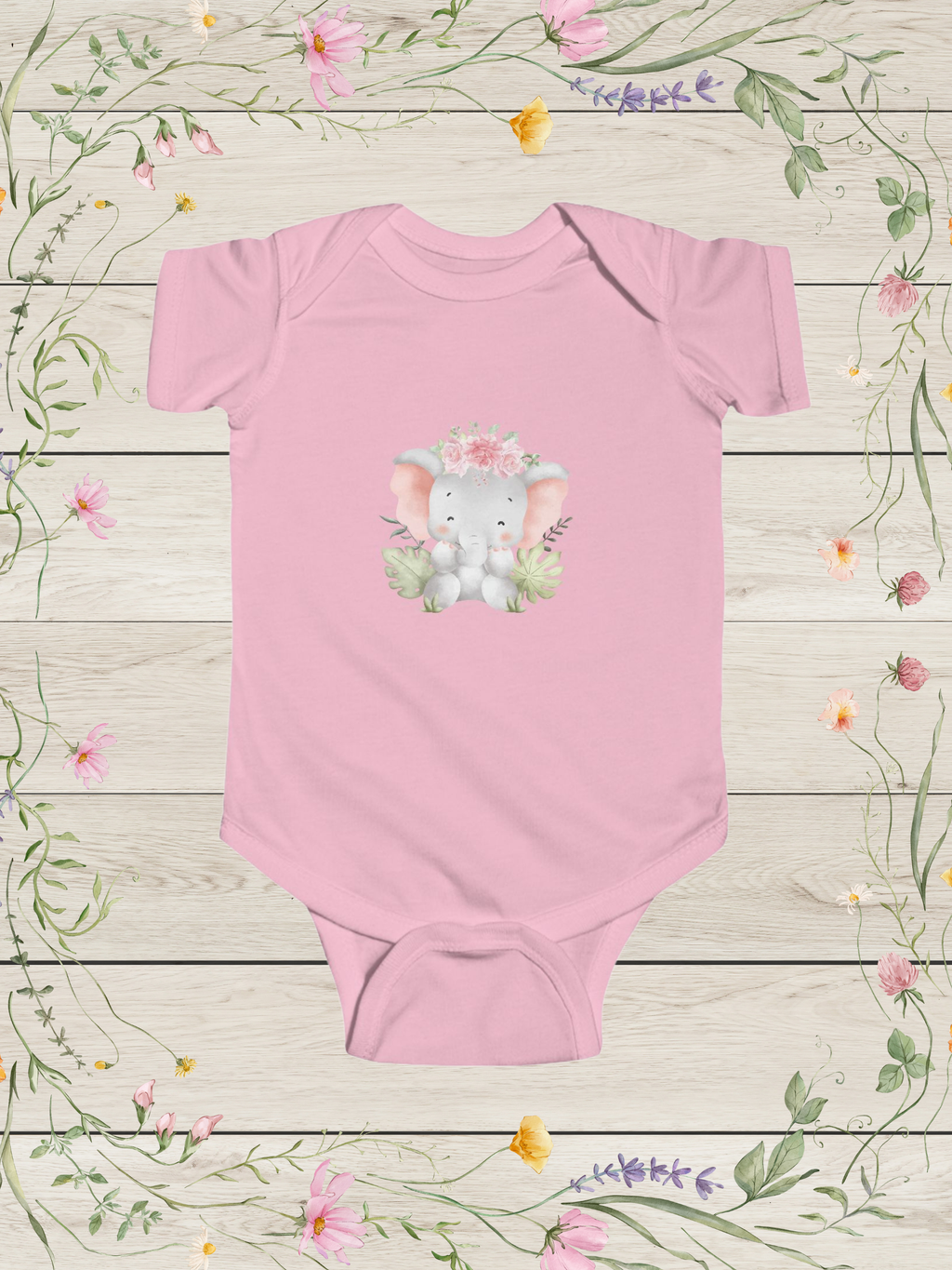 Floral Baby Elephant Bodysuit | Baby Girl Onesies