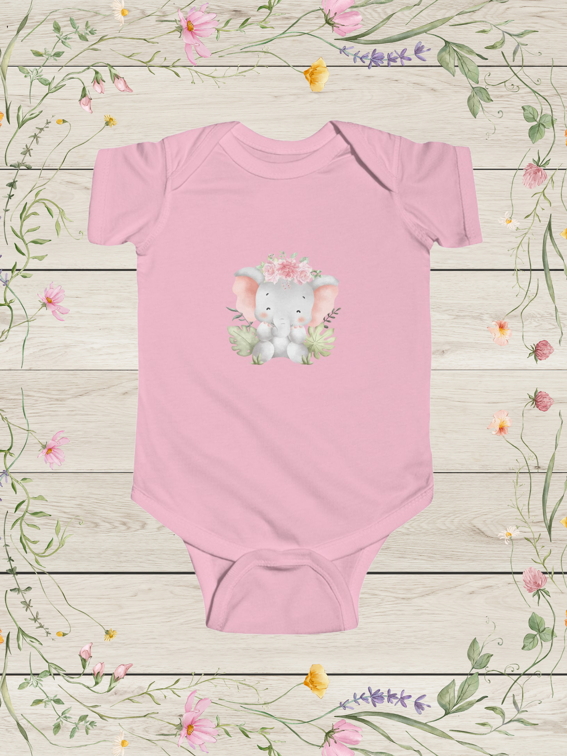 Floral Baby Elephant Bodysuit | Baby Girl Onesies