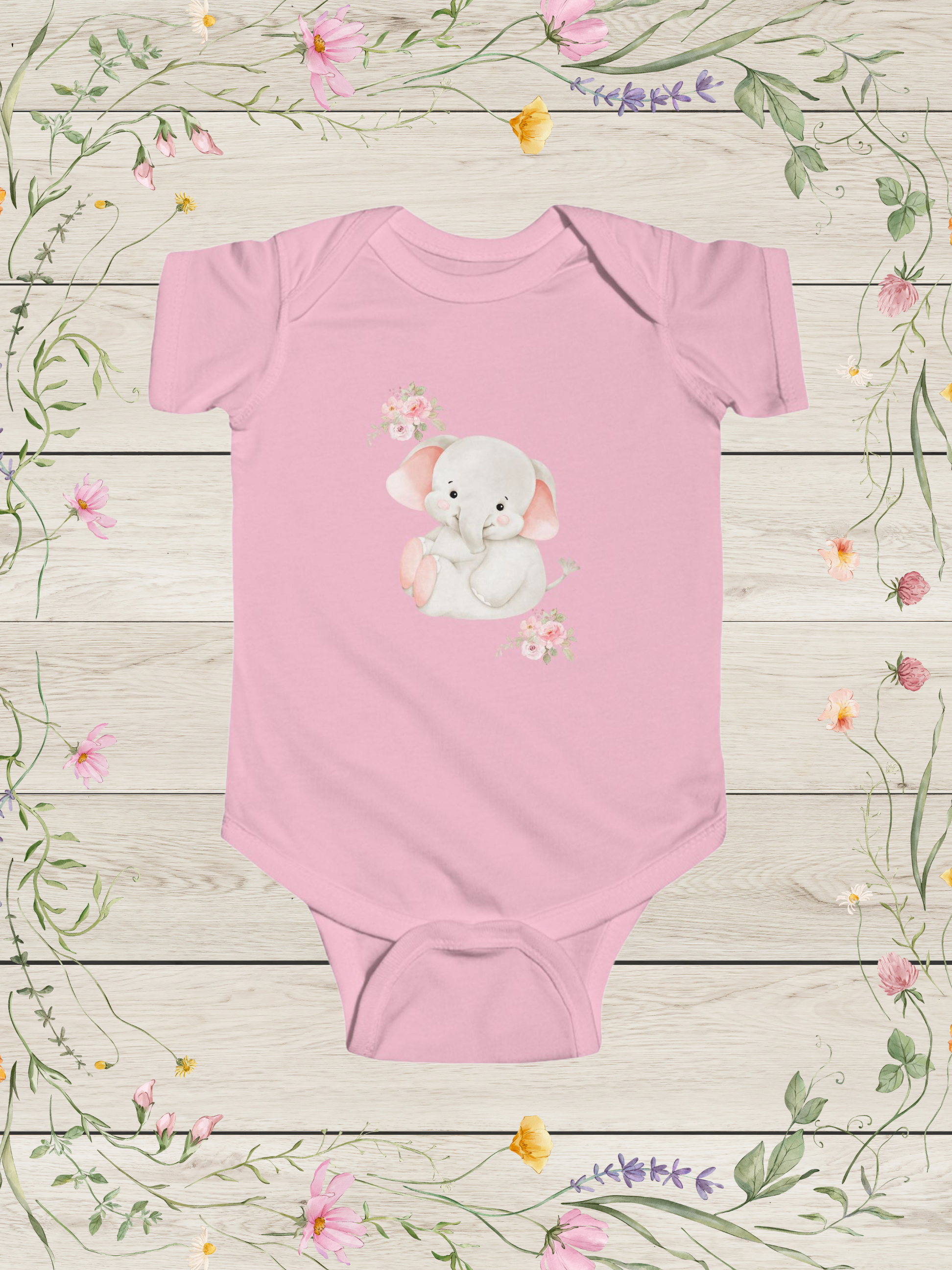 Cute Baby Elephant Floral Bodysuit | Baby Girl Onesies
