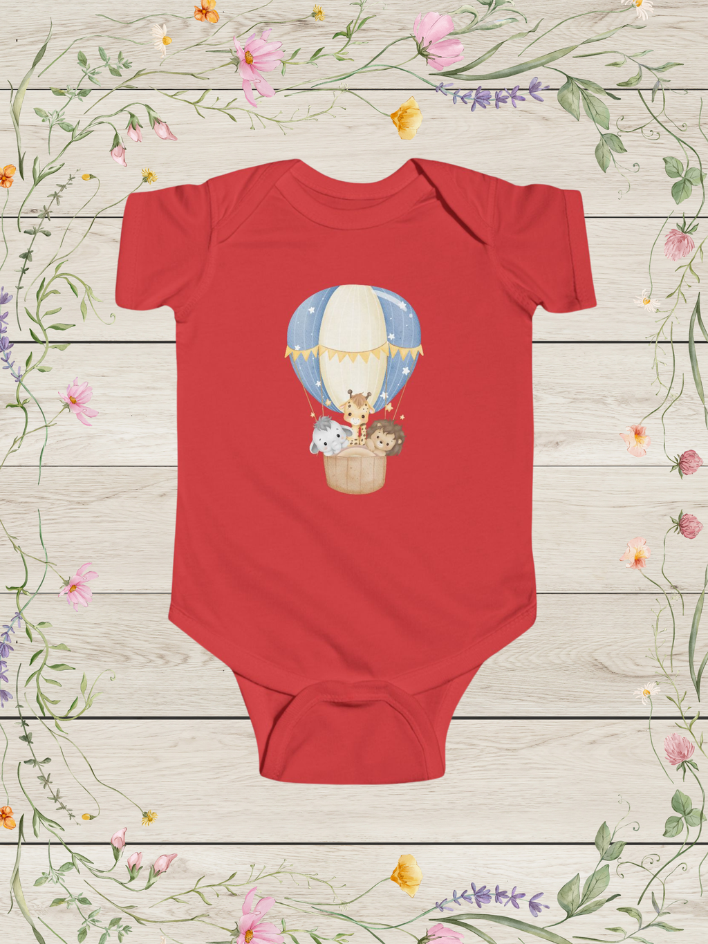Baby Animal Friends Hot Air Balloon Jersey Bodysuit | Baby Onesies