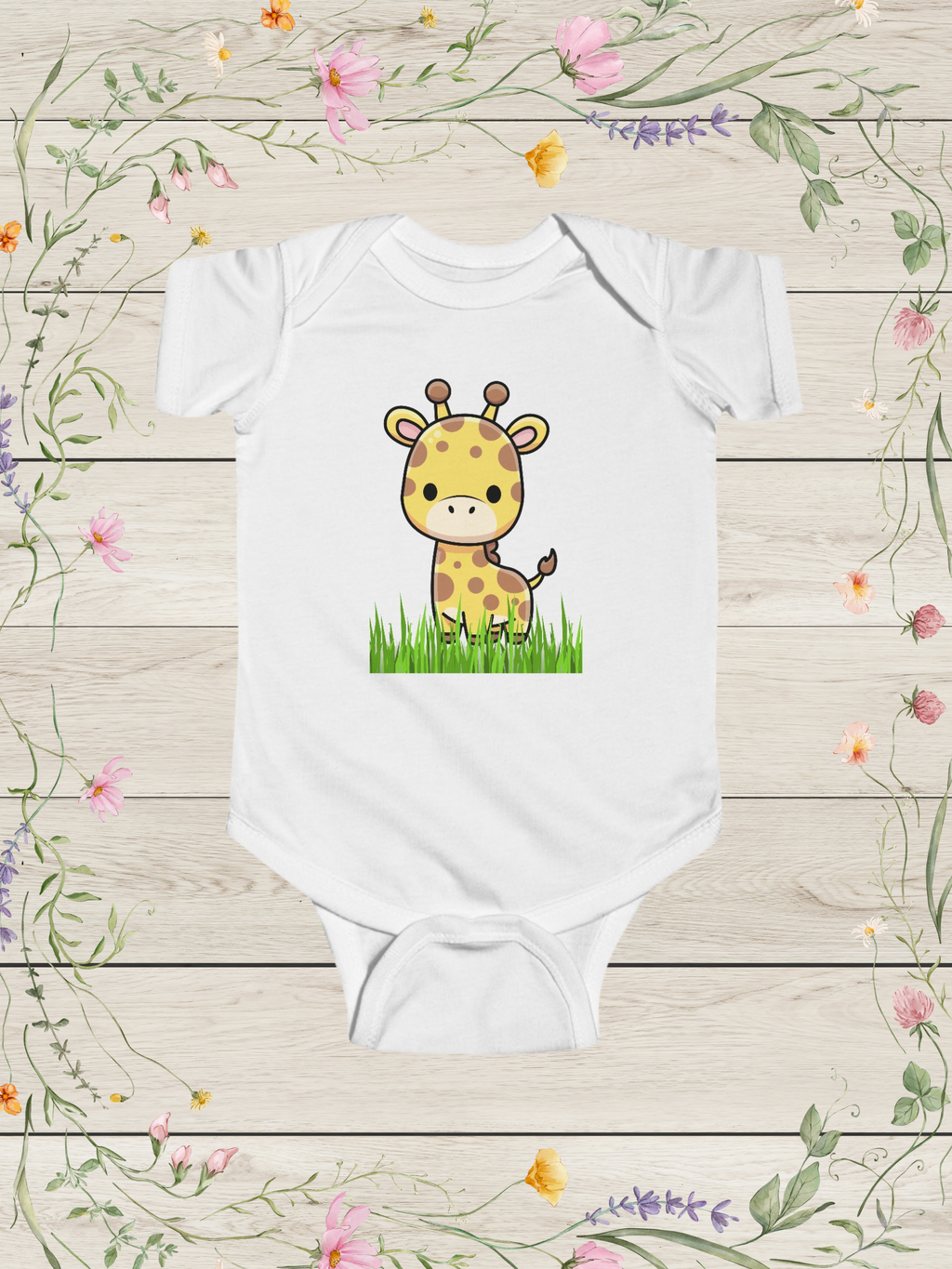 Giraffe White Infant Fine Jersey Bodysuit |  Cute Baby Clothes Newborn