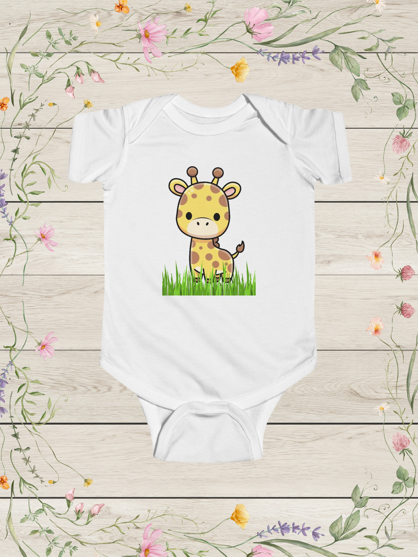Giraffe White Infant Fine Jersey Bodysuit |  Cute Baby Clothes Newborn