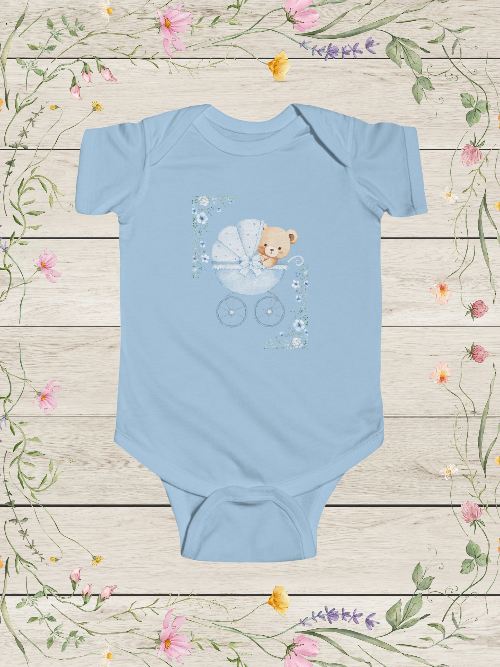 Teddy Bear in Baby Carriage Bodysuit | Baby Boy Clothing