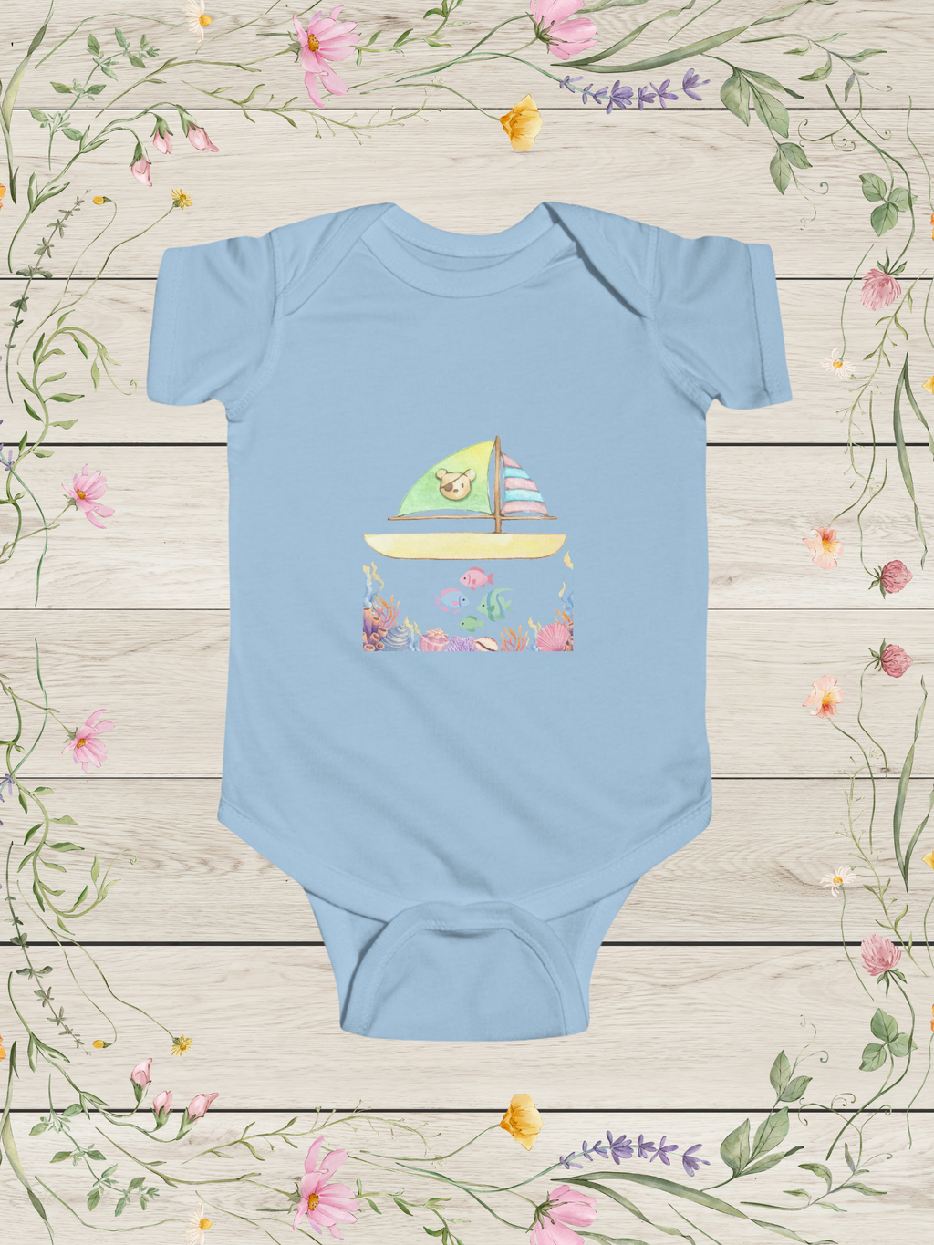 Sailboat Bear Baby Boy Bodysuit | Nautical Baby Onesie for Infants