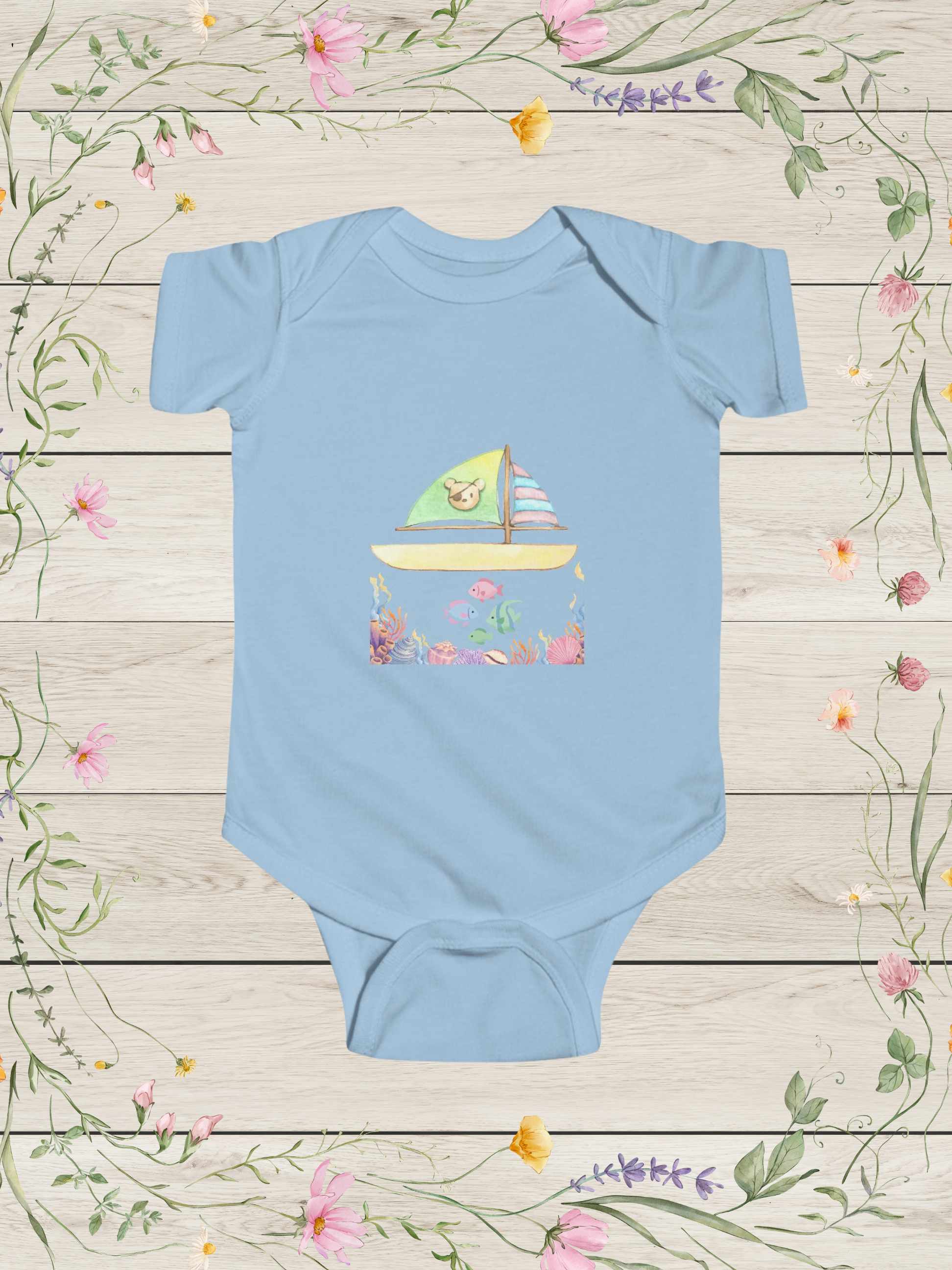 Sailboat Bear Baby Boy Bodysuit | Nautical Baby Onesie for Infants