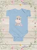Floral Crown Baby Hippo Bodysuit | Cute Baby Onesies