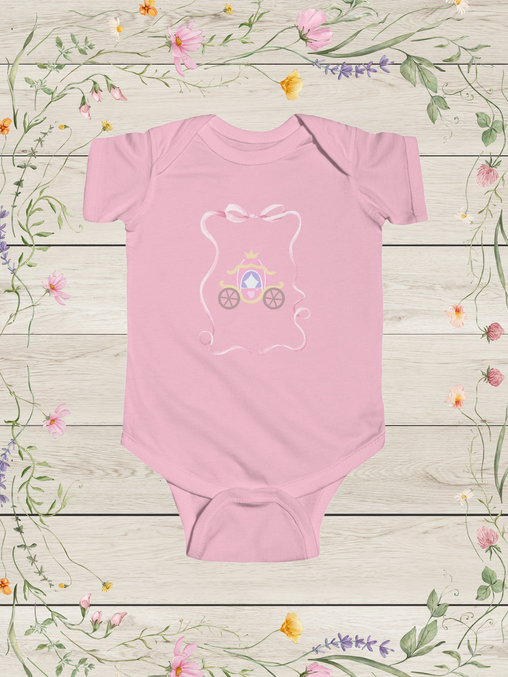 Princess Carriage Infant Bodysuit | Pink Baby Onesie with Crown Carriage Design