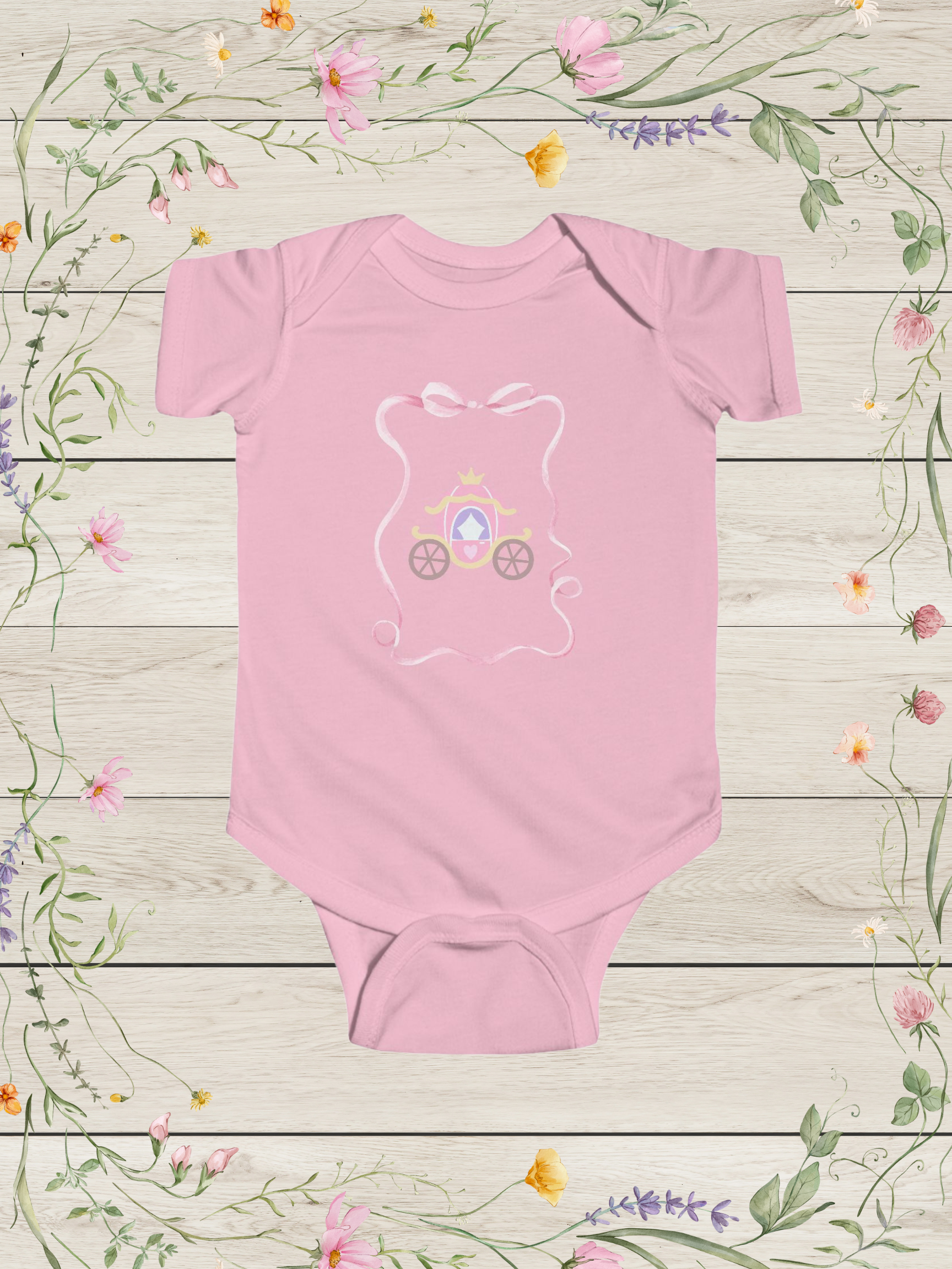 Princess Carriage Infant Bodysuit | Pink Baby Onesie with Crown Carriage Design
