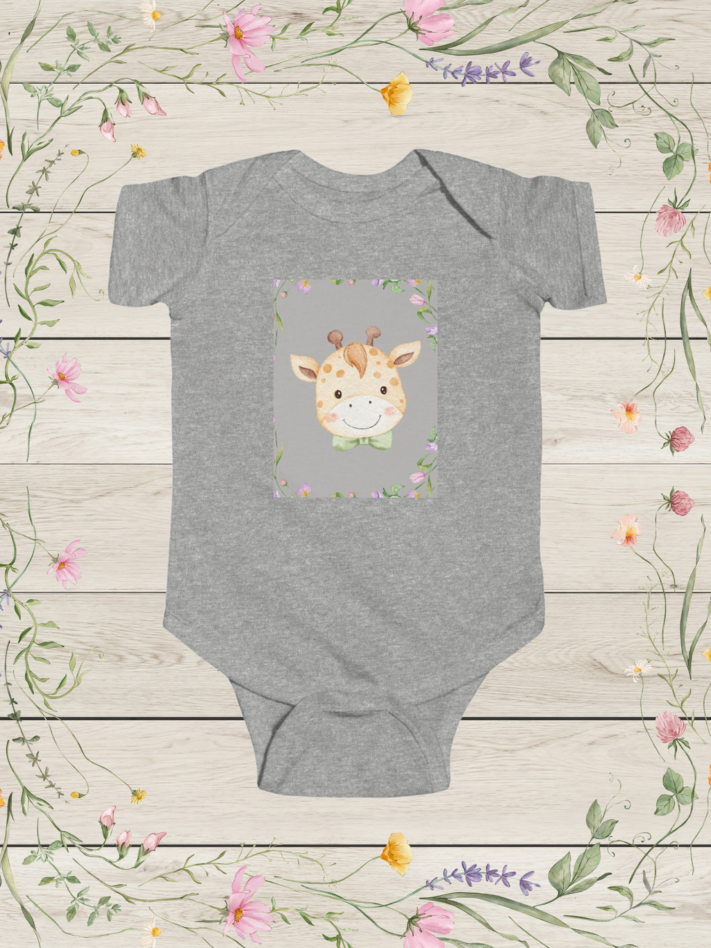 Floral Giraffe Baby Onesie | Cute Baby Outfit with Safari Print
