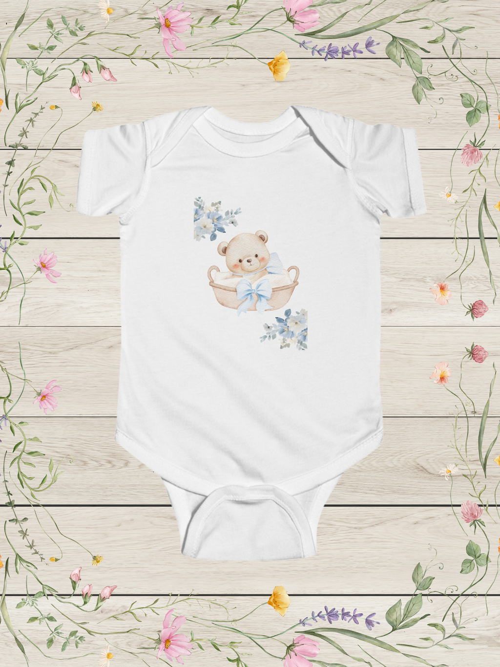 Teddy Bear Ribbon Bodysuit | Cute Baby Onesies | Infant Clothes