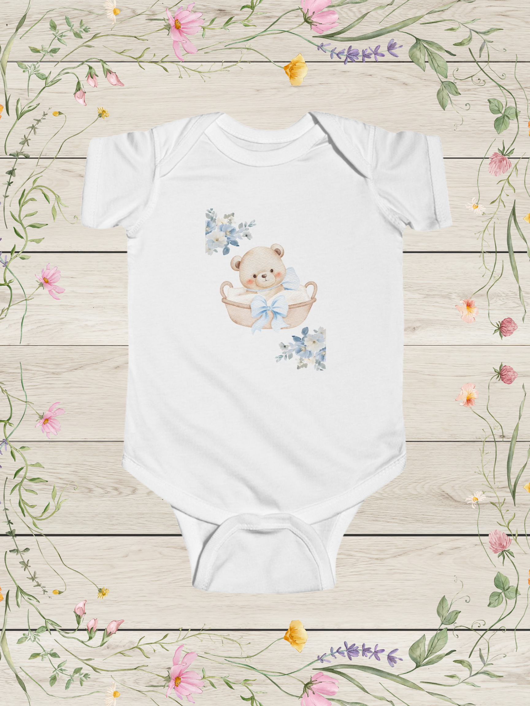Teddy Bear Ribbon Bodysuit | Cute Baby Onesies | Infant Clothes