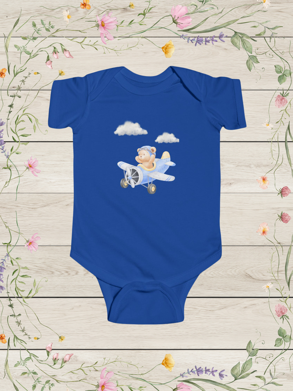 Flying Bear Royal Blue Fine Jersey Bodysuit |  Newborn Baby Clothes