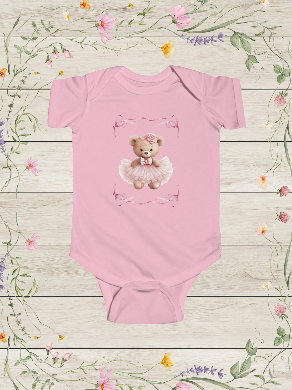Pink Teddy Bear Ballerina Jersey Bodysuit | Baby Girl Onesies