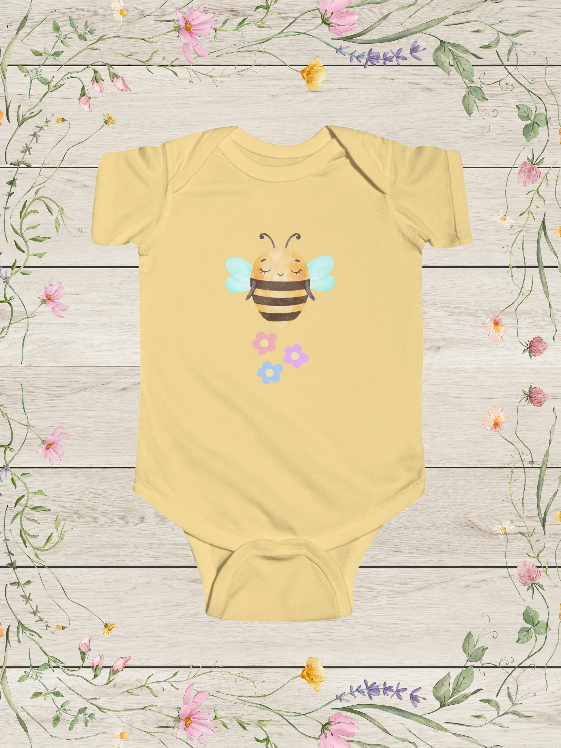 Smiling Baby Bee with Flowers Onesie | Baby Clothes Ideas