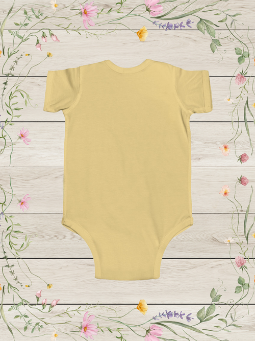 Baby Elephant with Blocks Infant Bodysuit | Yellow Newborn Onesie