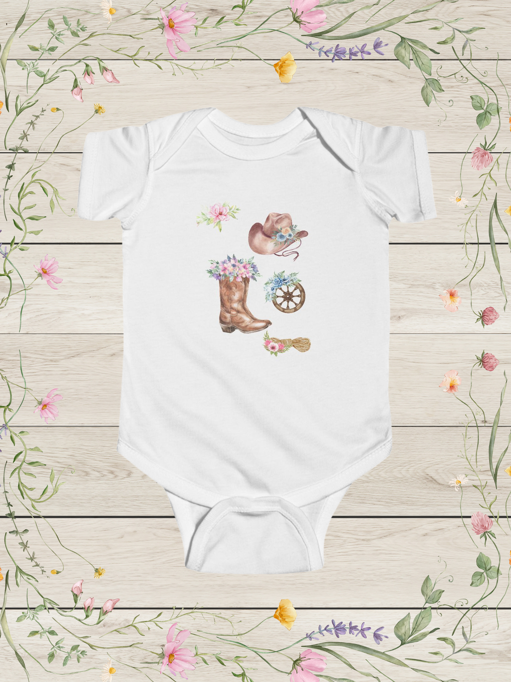 Floral Cowboy Boot and Hat Infant Bodysuit | Baby Western Onesie