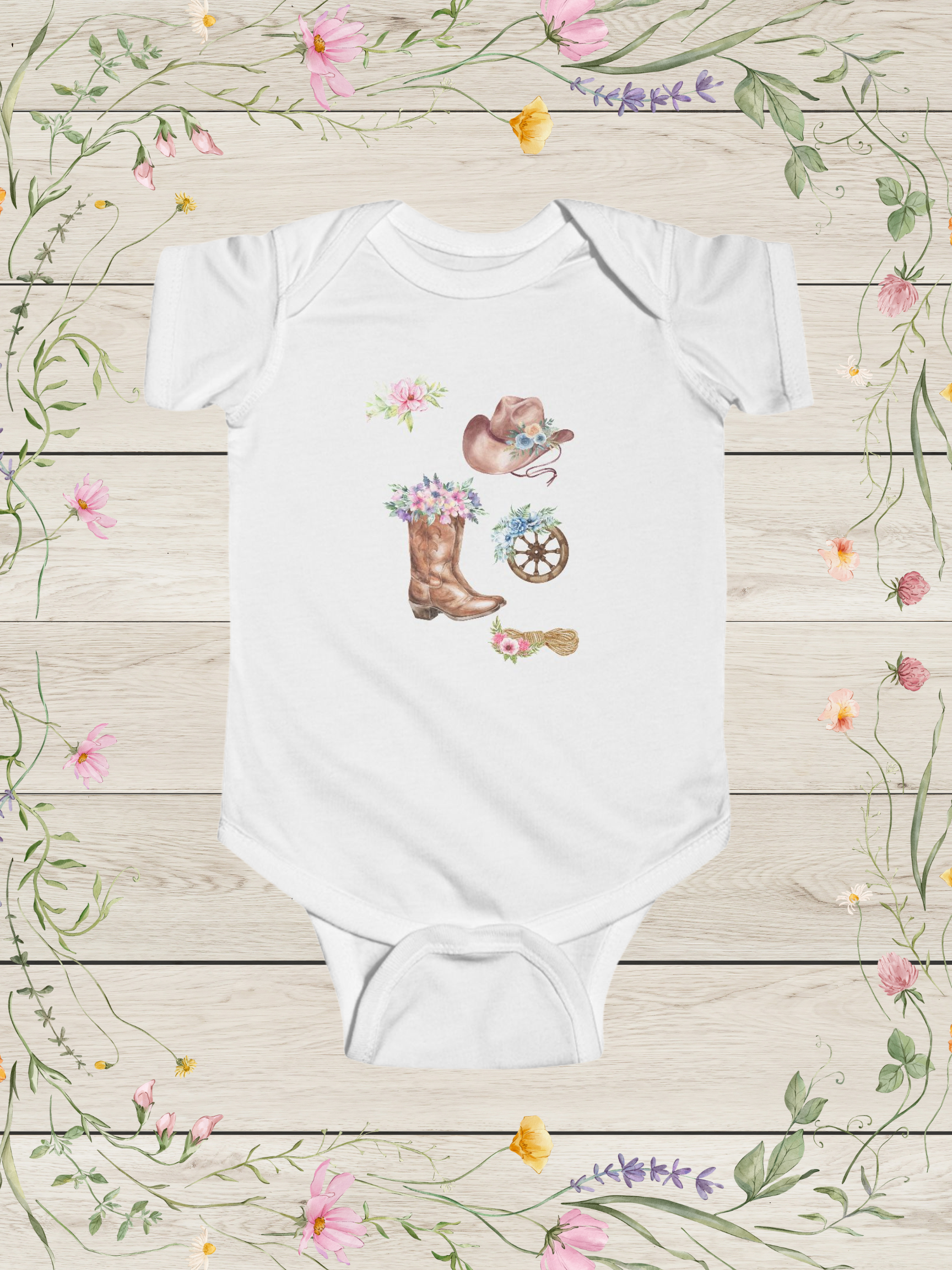 Floral Cowboy Boot and Hat Infant Bodysuit | Baby Western Onesie