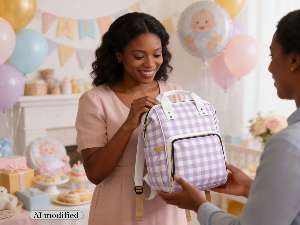 Purple Checkered Diaper Bag Backpack
