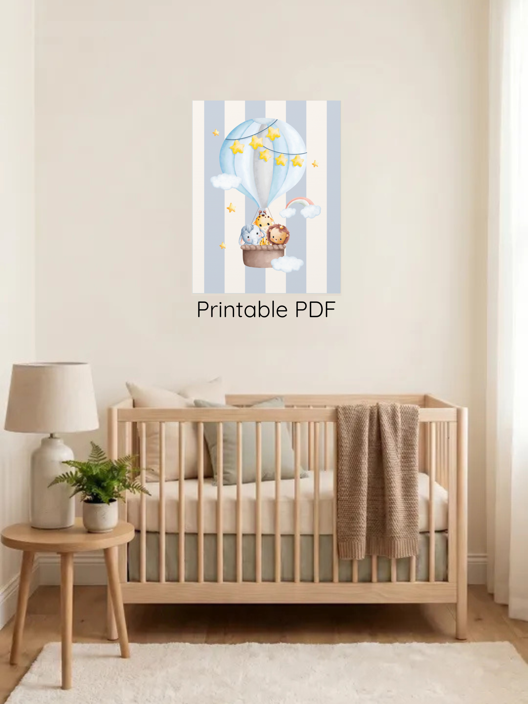Animal Friends Hot Air Balloon Nursery Art | Baby Room Artwork
