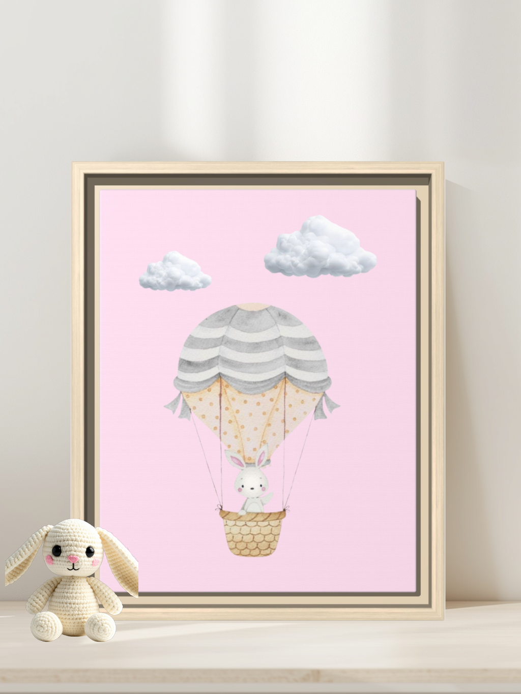 Bunny Hot Air Balloon Nursery Decor | Baby Wall Art