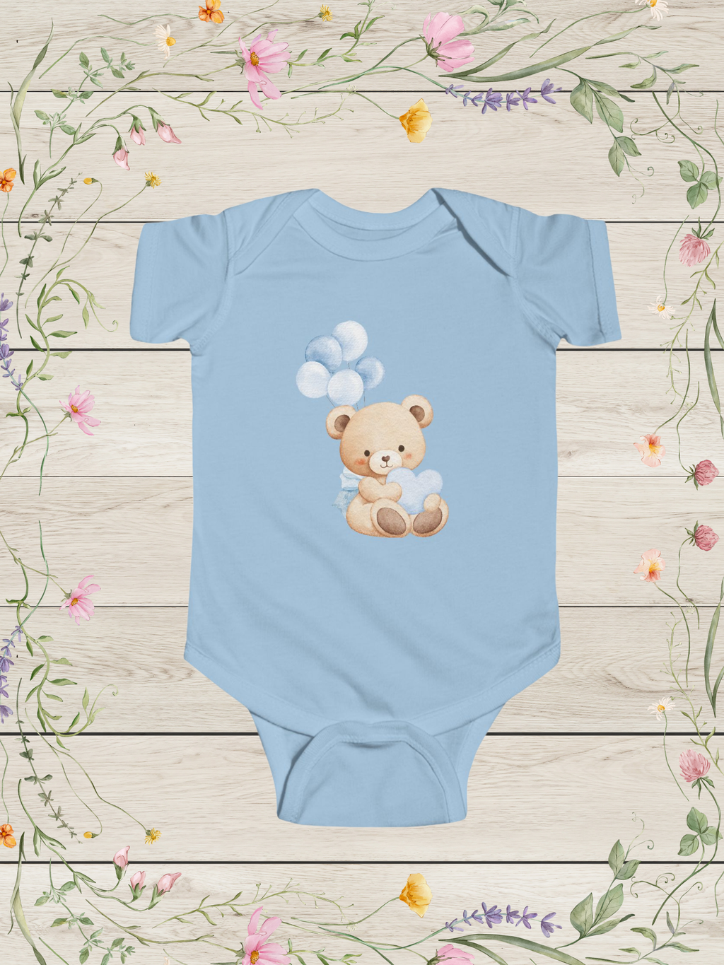 Teddy Bear Blue Infant Fine Jersey Bodysuit | Baby Boy Clothing