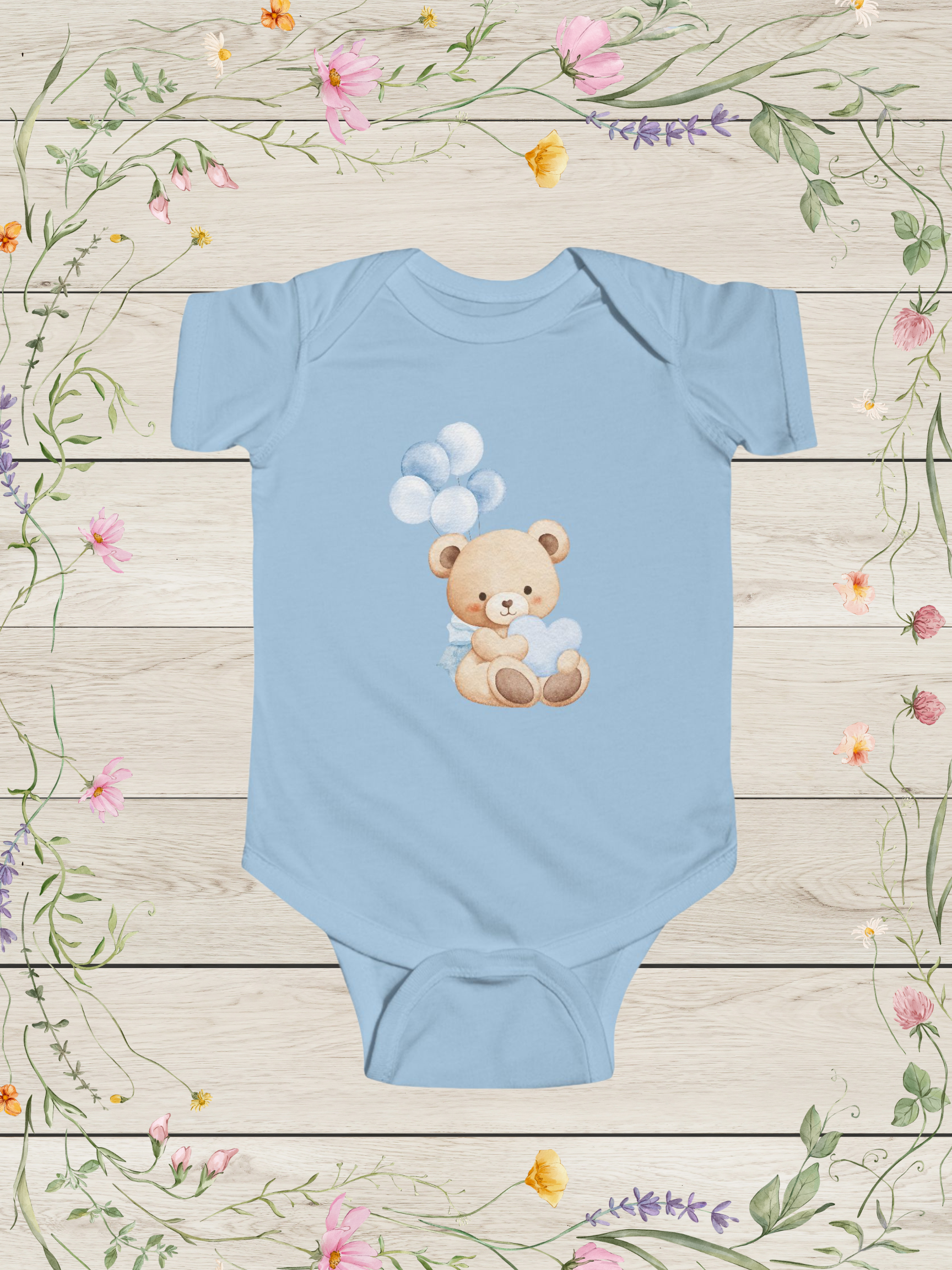 Teddy Bear Blue Infant Fine Jersey Bodysuit | Baby Boy Clothing