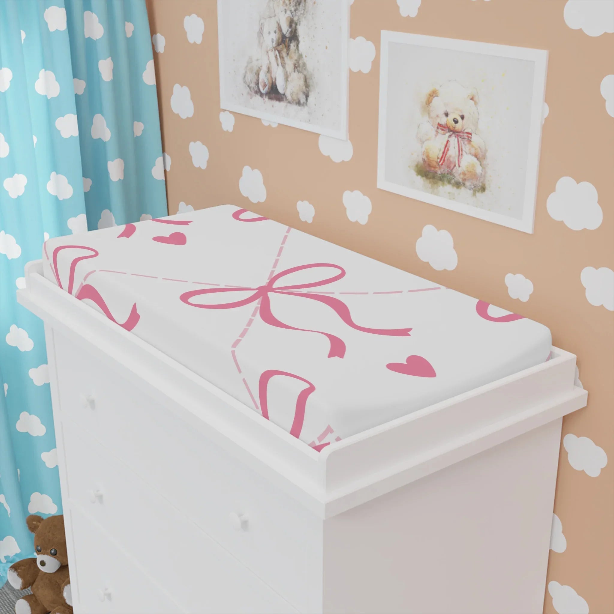 Pink Bow Baby Changing Pad Cover | Baby Shower Gift