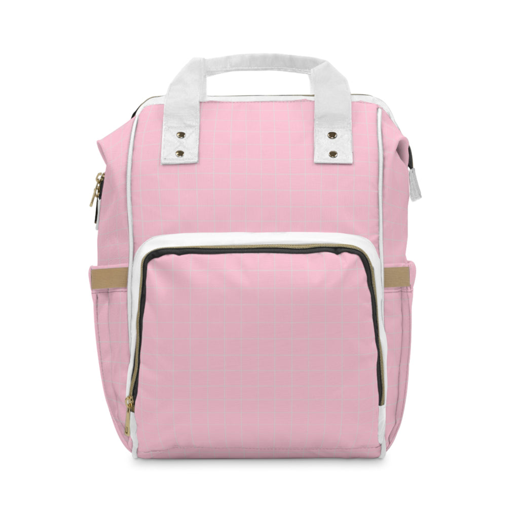 Pink Grid Multifunctional Backpack Diaper Bag