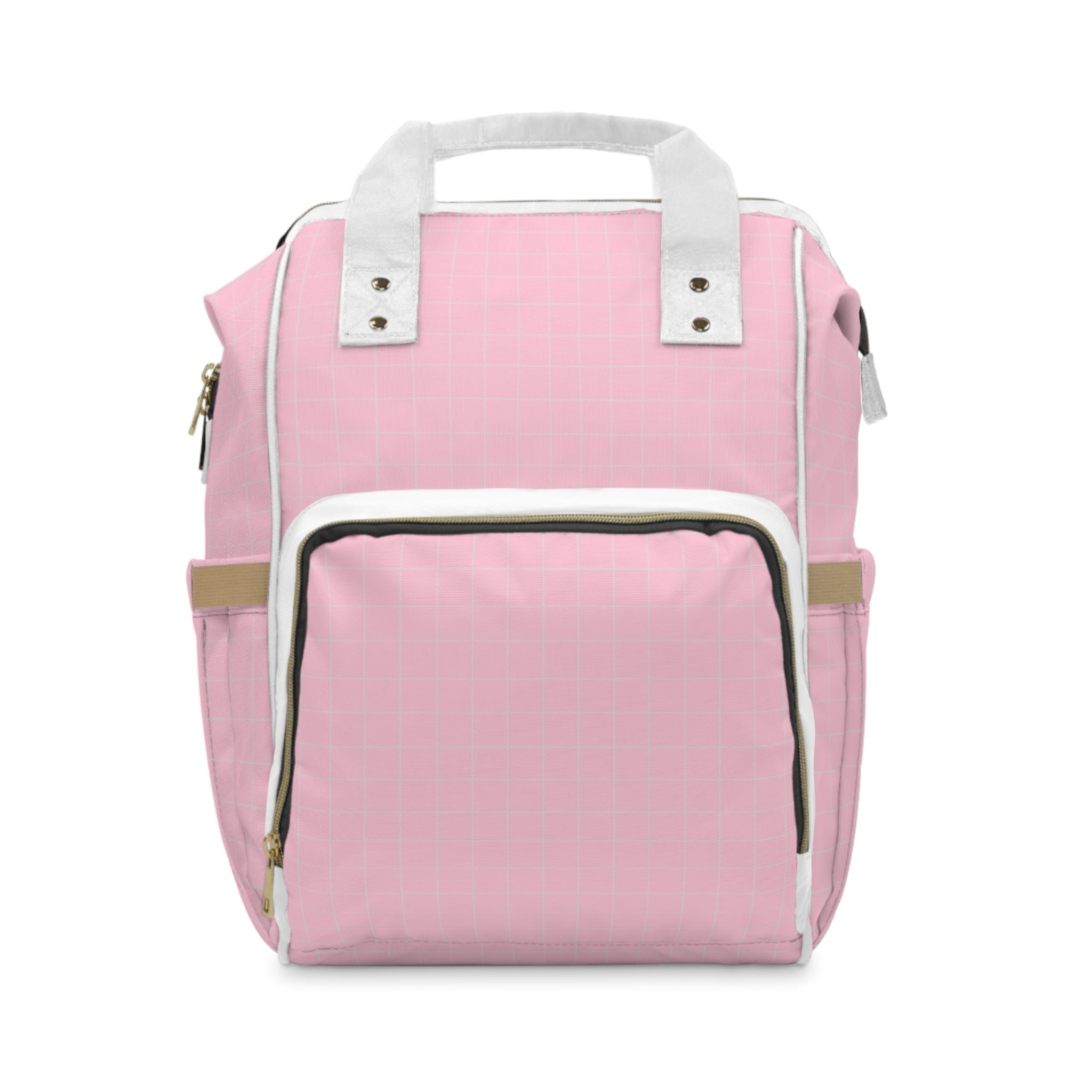 Pink Grid Multifunctional Backpack Diaper Bag