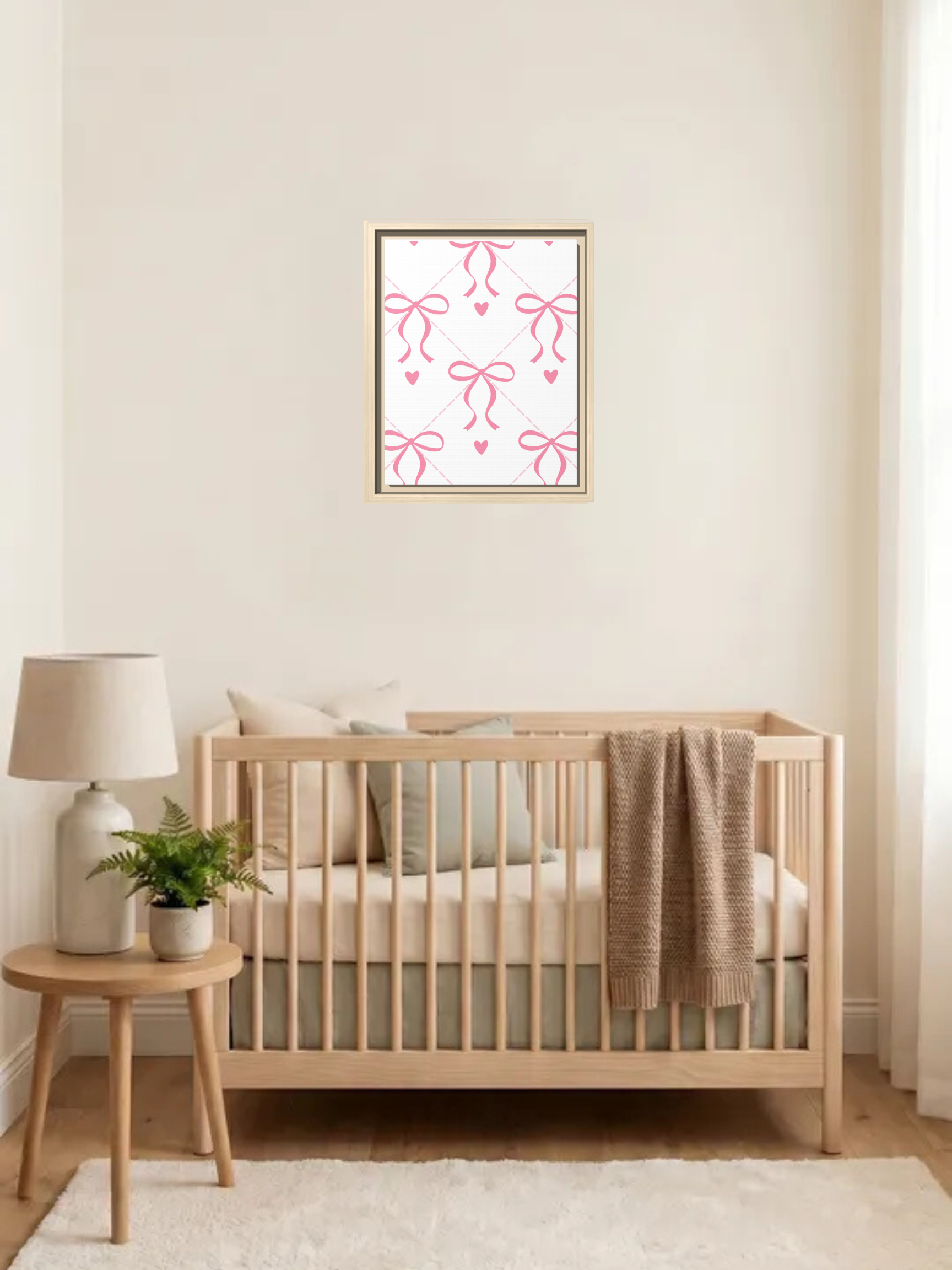 Pink Bow Nursery Theme Art | Baby Girl Nursery Art