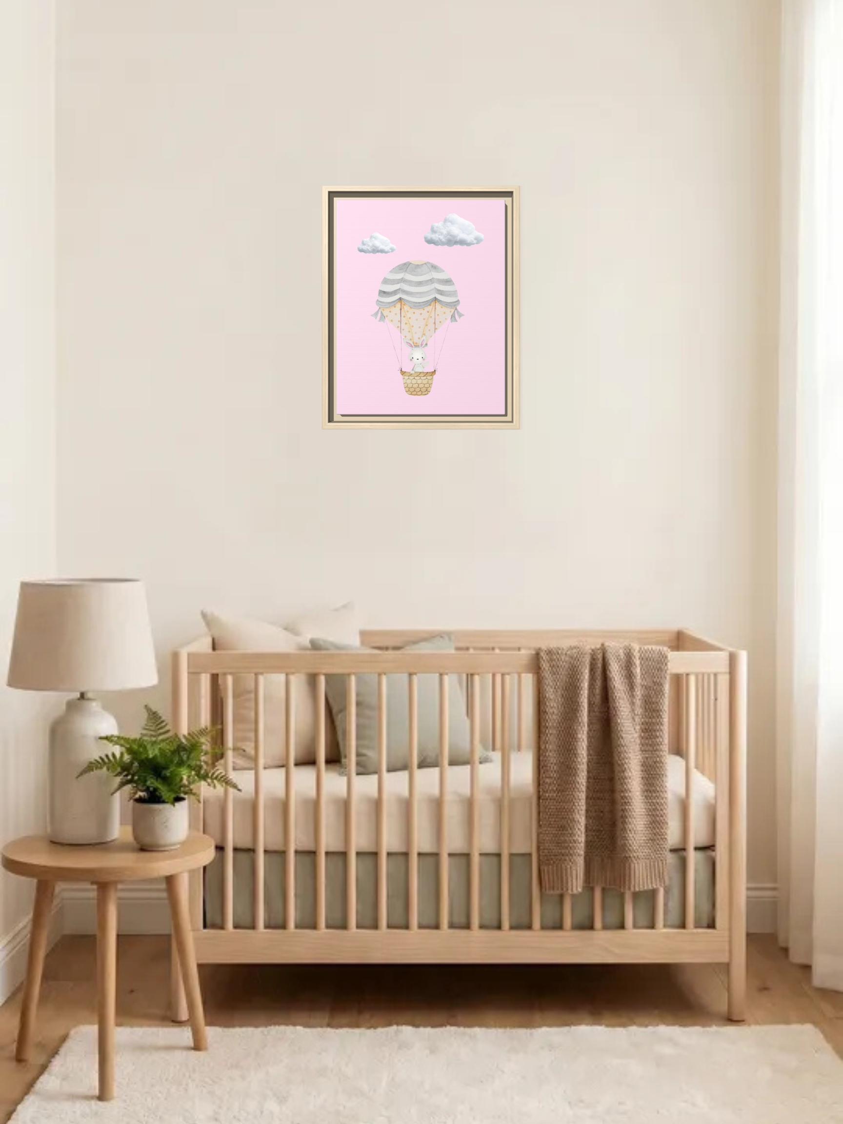 Bunny Hot Air Balloon Nursery Decor | Baby Wall Art