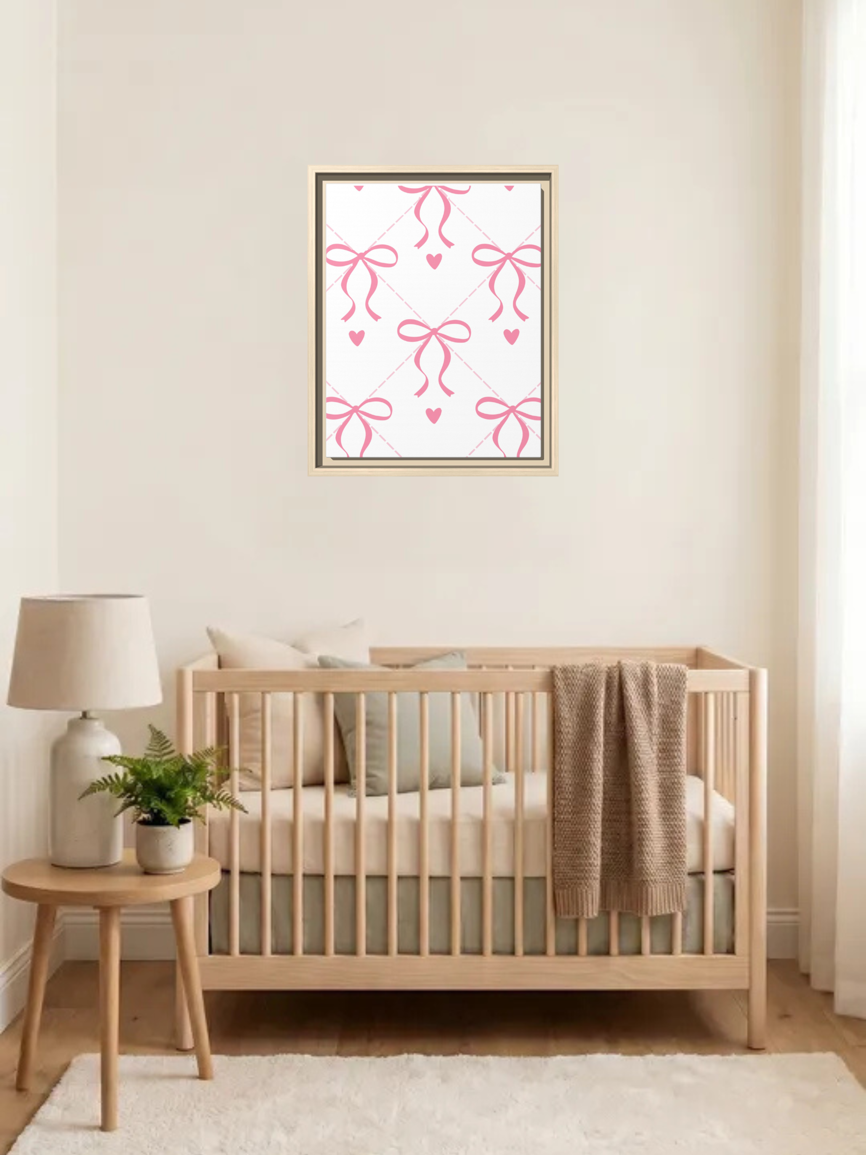 Pink Bow Nursery Theme Art | Baby Girl Nursery Art
