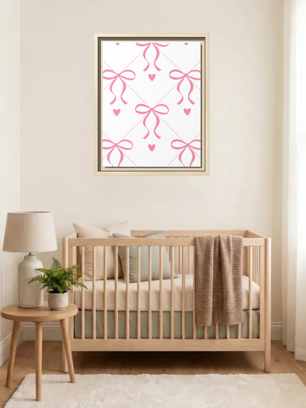 Pink Bow Nursery Theme Art | Baby Girl Nursery Art