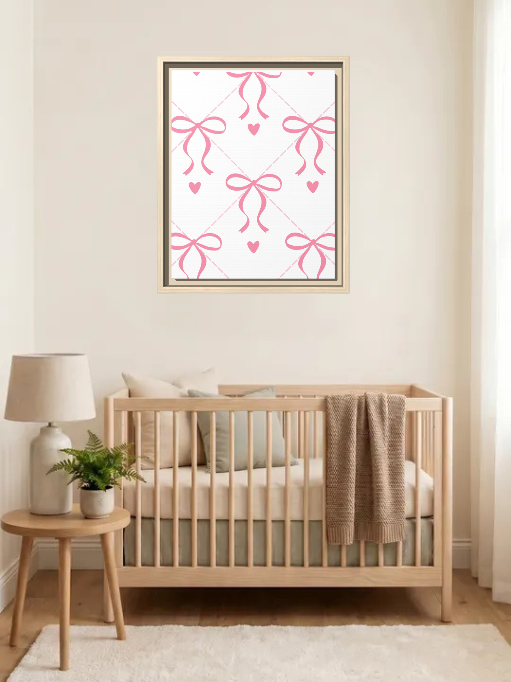 Pink Bow Nursery Theme Art | Baby Girl Nursery Art