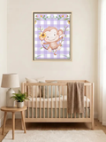 Cute Monkey Nursery Wall Art | Purple Gingham Baby Decor