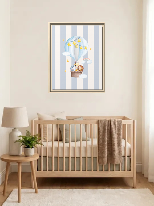 Animal Friends Hot Air Balloon Nursery Art | Baby Room Artwork
