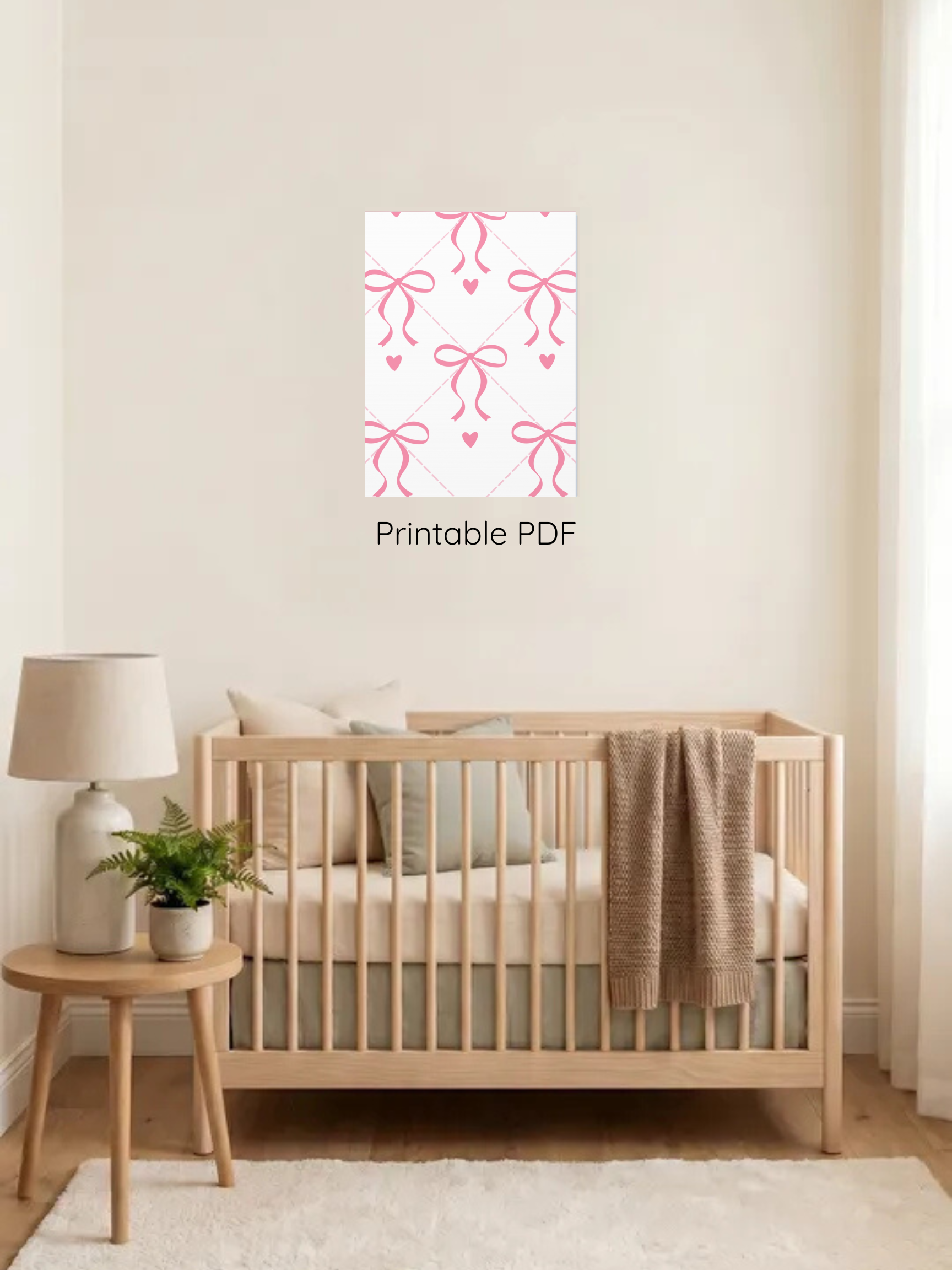 Pink Bow Nursery Theme Art | Baby Girl Nursery Art