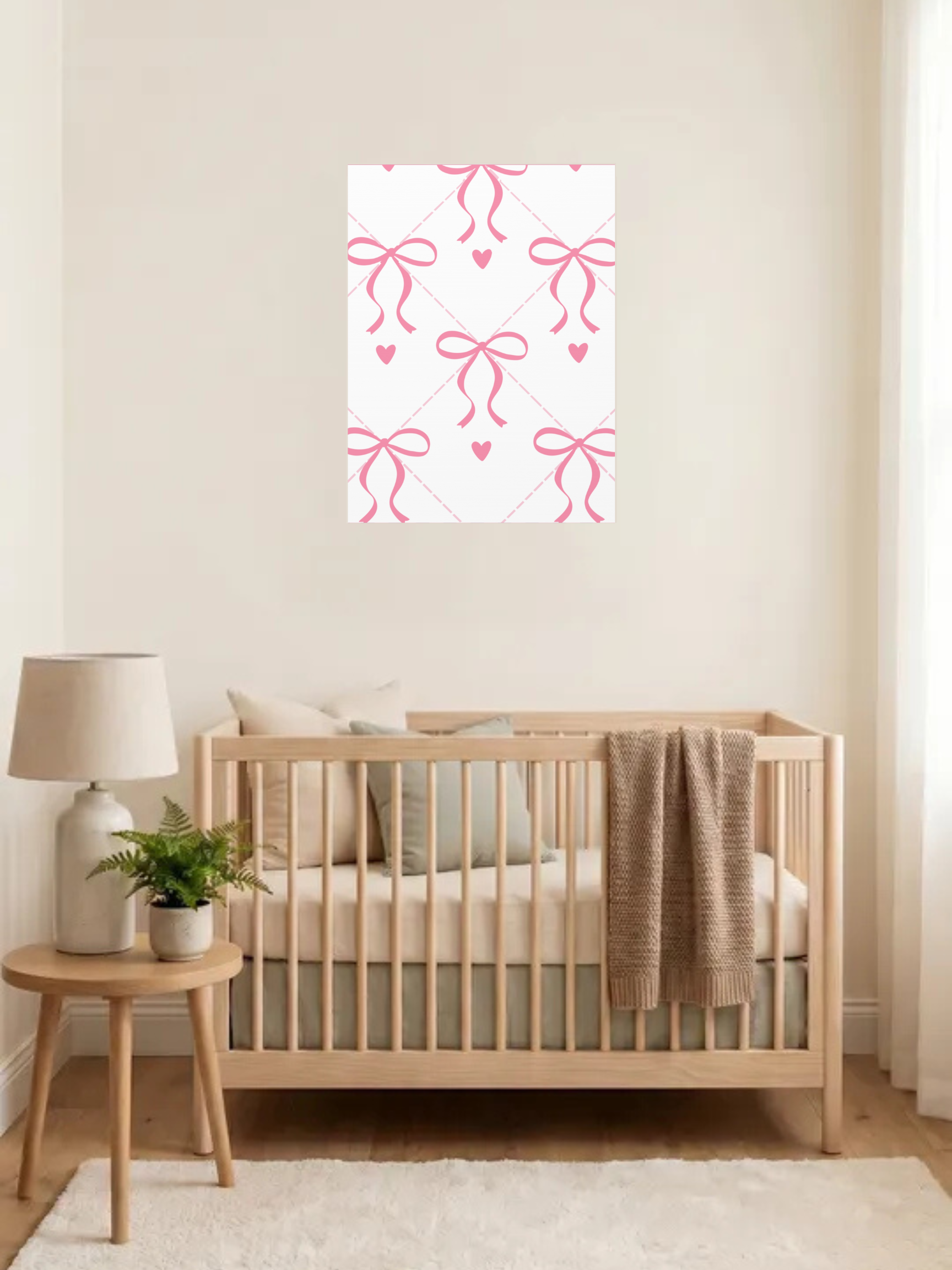 Pink Bow Nursery Theme Art | Baby Girl Nursery Art