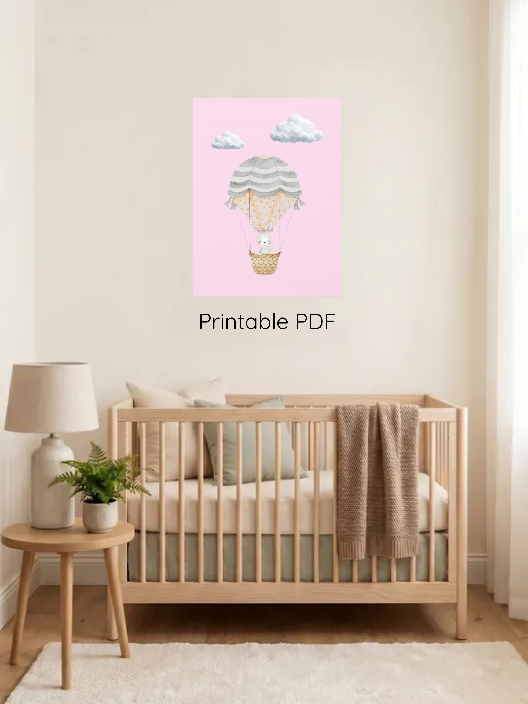 Bunny Hot Air Balloon Nursery Decor | Baby Wall Art