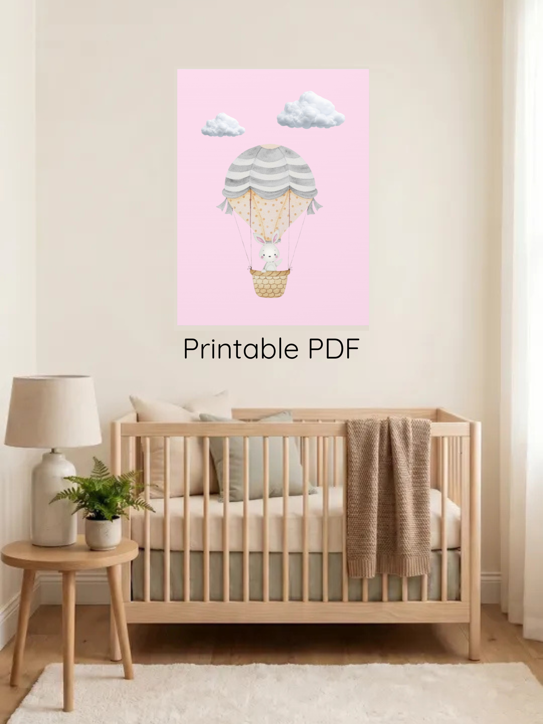 Bunny Hot Air Balloon Nursery Decor | Baby Wall Art
