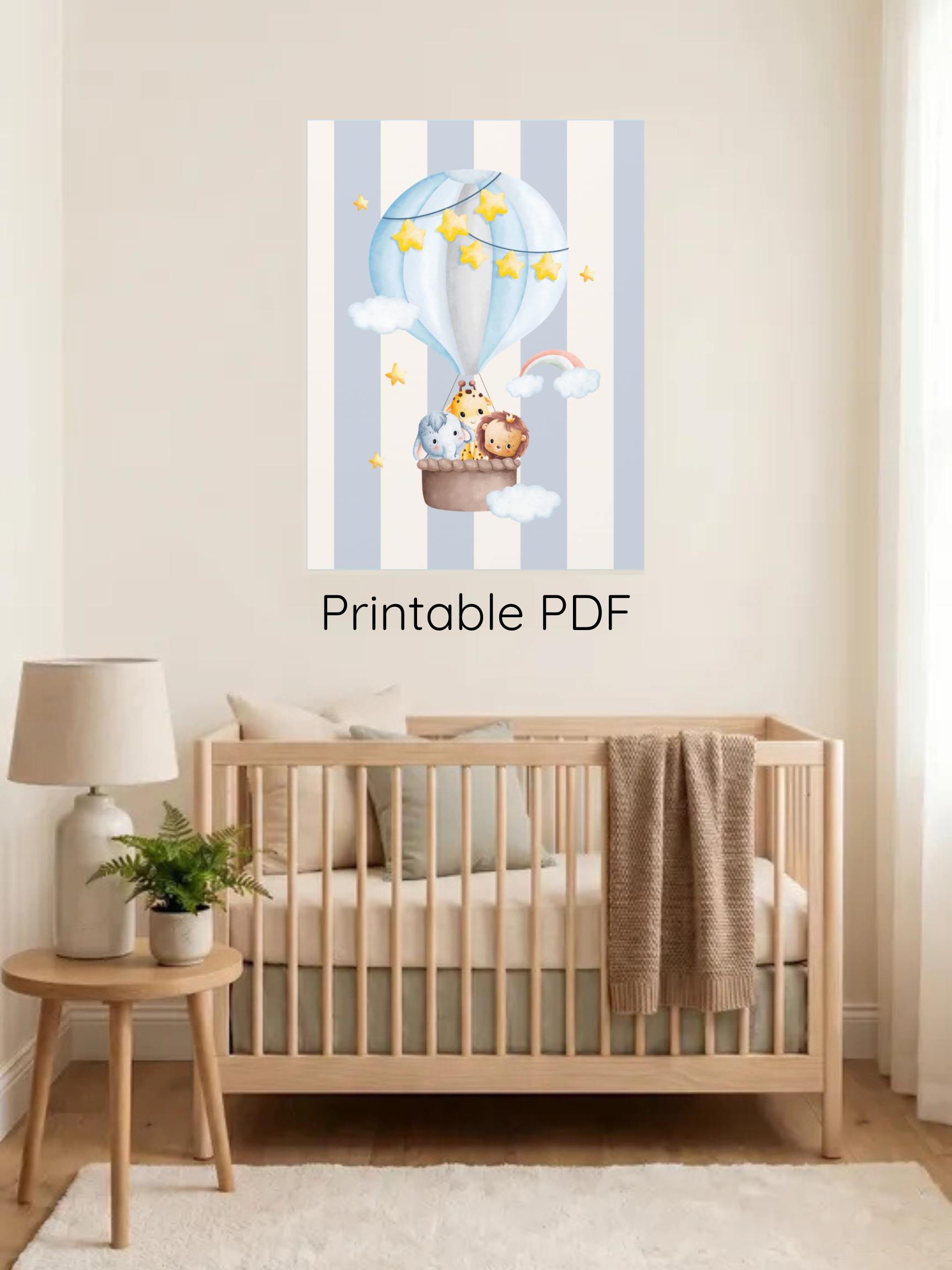 Animal Friends Hot Air Balloon Nursery Art | Baby Room Artwork