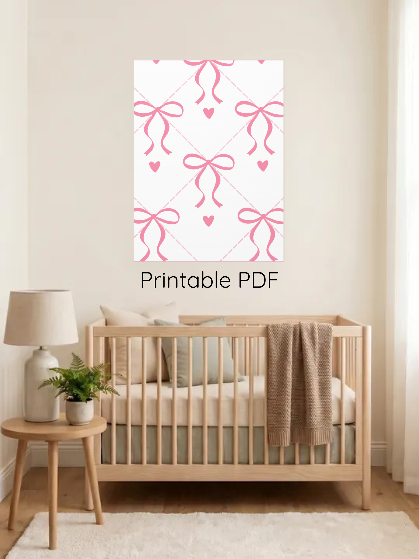 Pink Bow Nursery Theme Art | Baby Girl Nursery Art