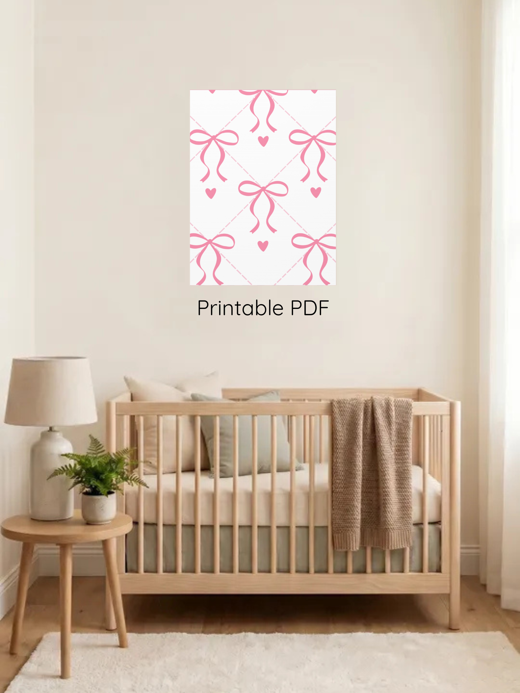 Pink Bow Nursery Theme Art | Baby Girl Nursery Art