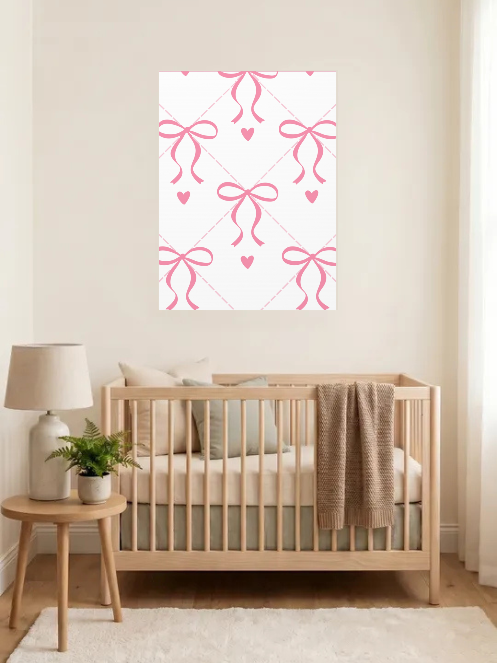 Pink Bow Nursery Theme Art | Baby Girl Nursery Art
